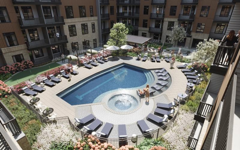 a pool in a courtyard