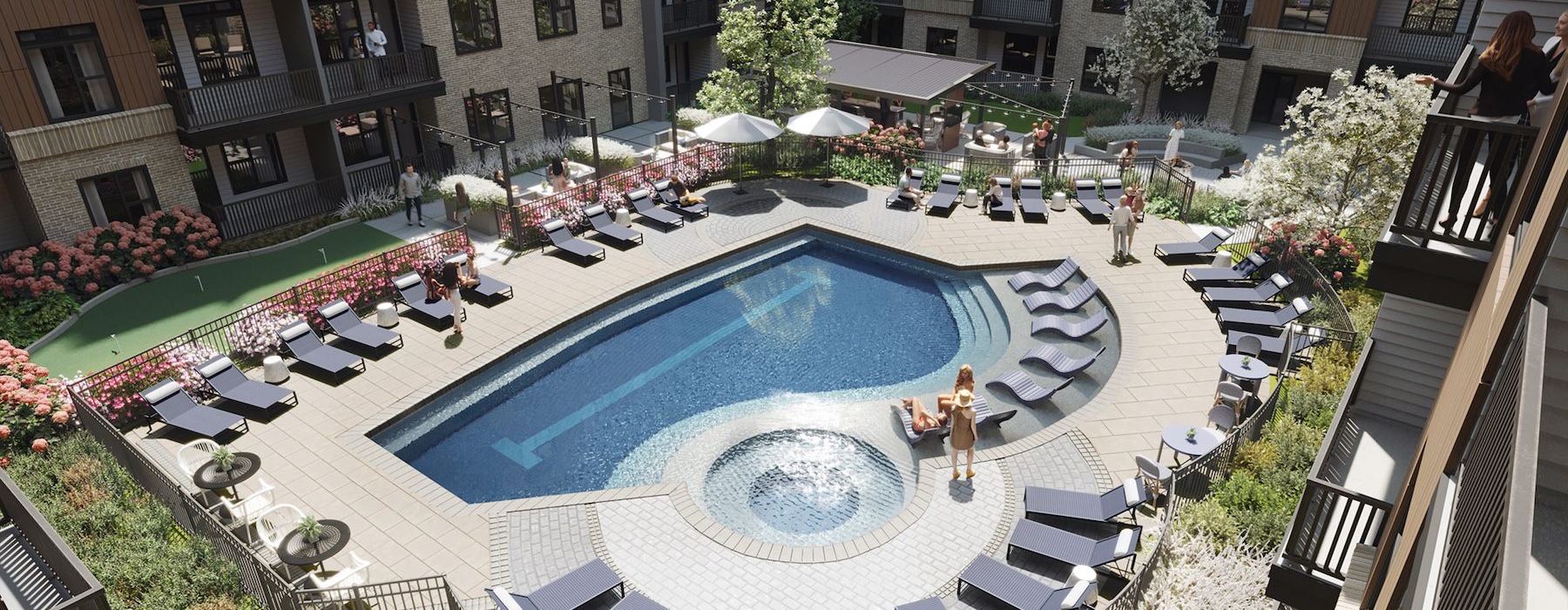 a pool in a courtyard