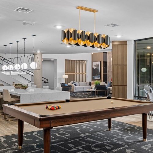 a room with a billiards table